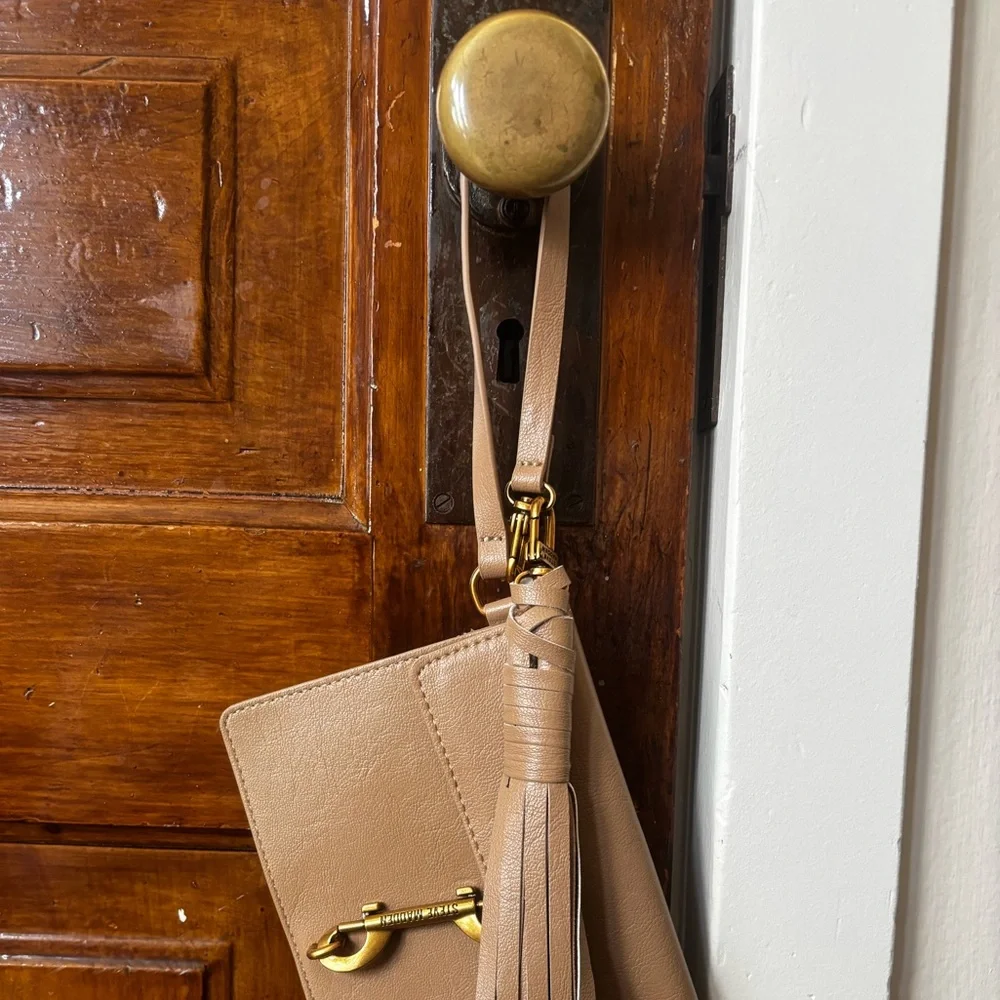 Taupe Tassel Wristlet Clutch Gold Hardware Steve Madden